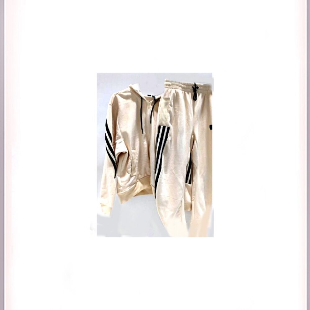 Rare/Unique Adidas VelourVelvetCorduroy Mix Cream Beige 2 Piece Tracksuit, L-XXL